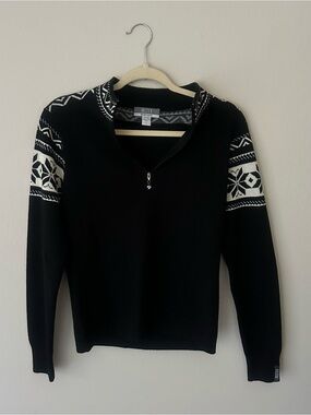 Meister Wool blend Black Half-Zip Sweater with Nordic Pattern Size Small